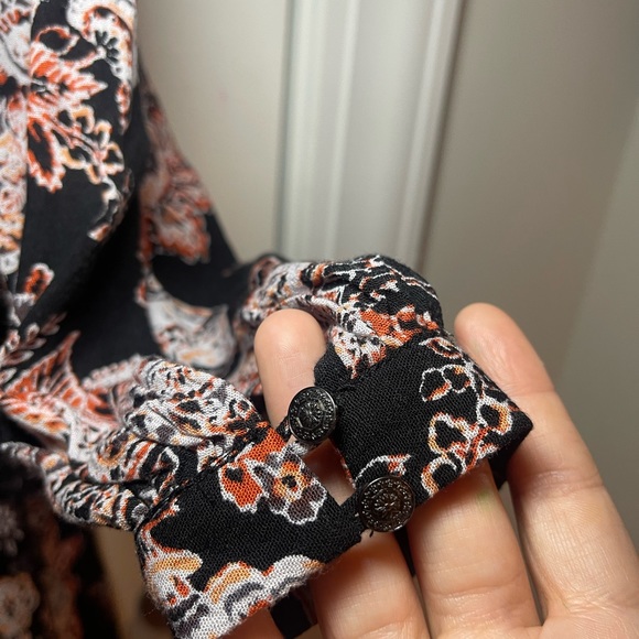 🌻Women’s Free People Lucky Loosey Floral Print Boho Mini Dress Onyx Combo Sz S - Picture 12 of 16